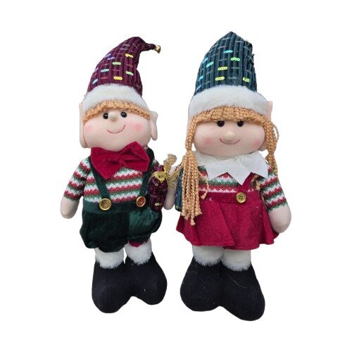 Set 2 Figurine Craciun VICTINY Spiridusii lui Mos Craciun, 40x55 cm, rosu verde