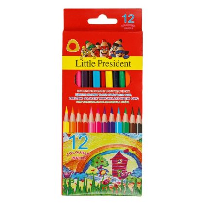 Set Creioane Colorate Triunghiulare cu Ascutitoare Little President - 12buc