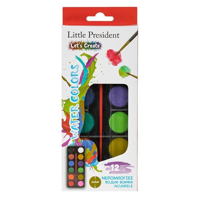 Paleta cu Acuarele & Pensula Little President - 12buc