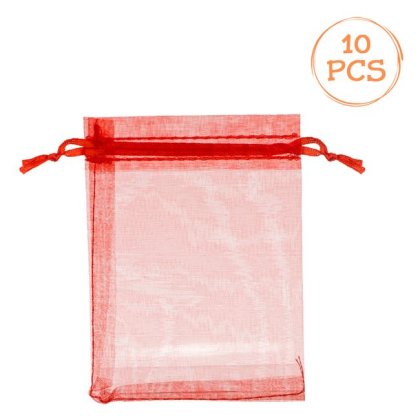 Set Pungi Cadou din Organza Rosii 9x12cm - 10buc
