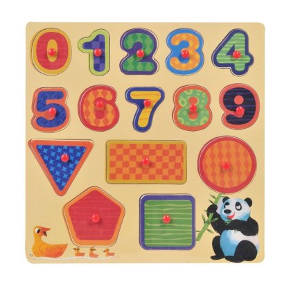 Puzzle de Lemn Cifre si Forme (15 piese) - 30x30cm