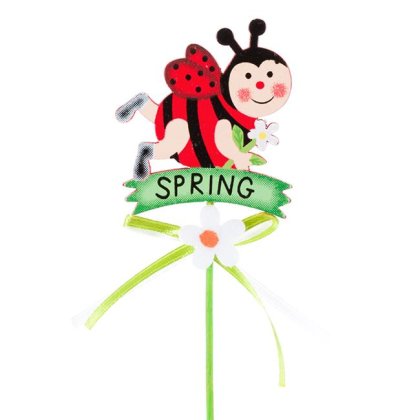 Stick Decorativ pentru Ghiveci Buburuza de Lemn 25cm