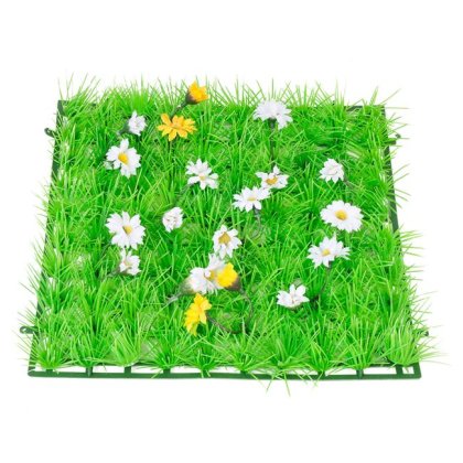 Panou din Plante Artificiale Gazon din Plastic cu Flori 25x25cm