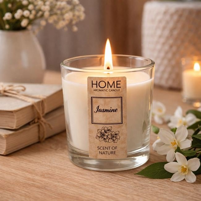 Lumanare Parfumata Alba cu Aroma de Iasomie in Recipient de Sticla Ø5x6.5cm